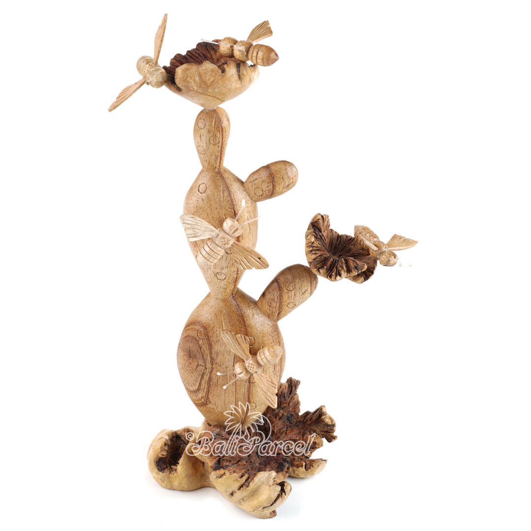 Wooden 5 Bee On Cactus With Parasite Wood