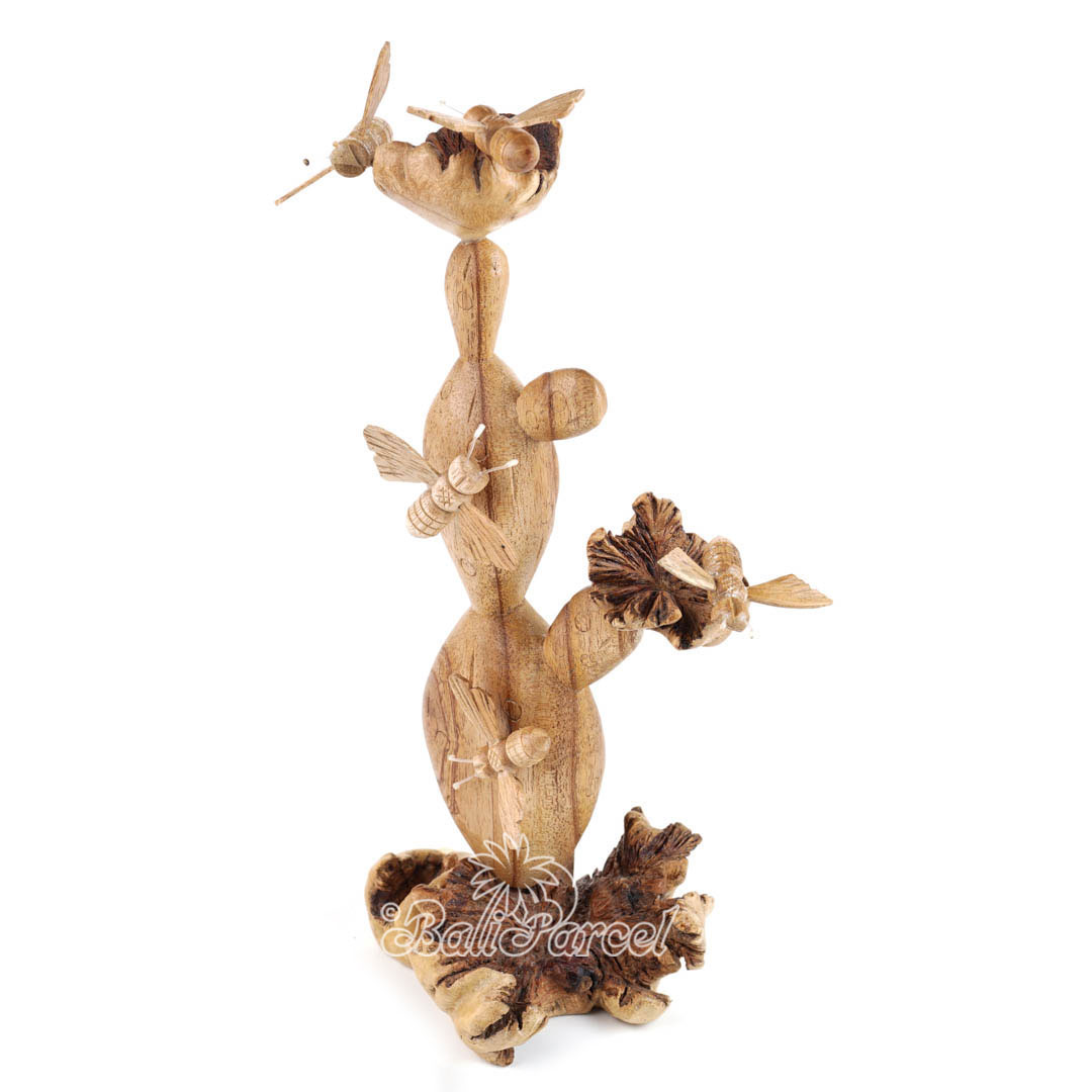 Wooden 5 Bee On Cactus With Parasite Wood
