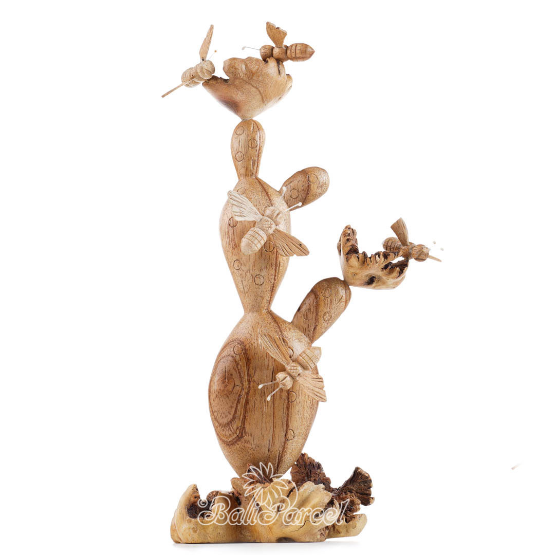 Wooden 5 Bee On Cactus With Parasite Wood