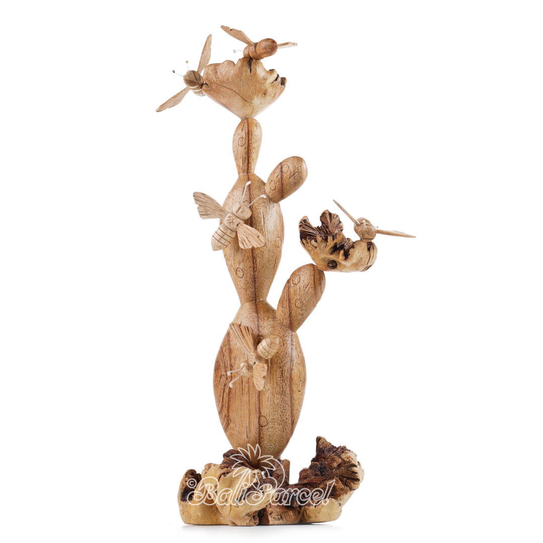 Wooden 5 Bee On Cactus With Parasite Wood