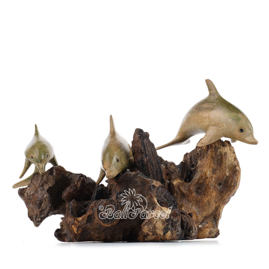Wooden 3 Dolphins With Parasite Wood