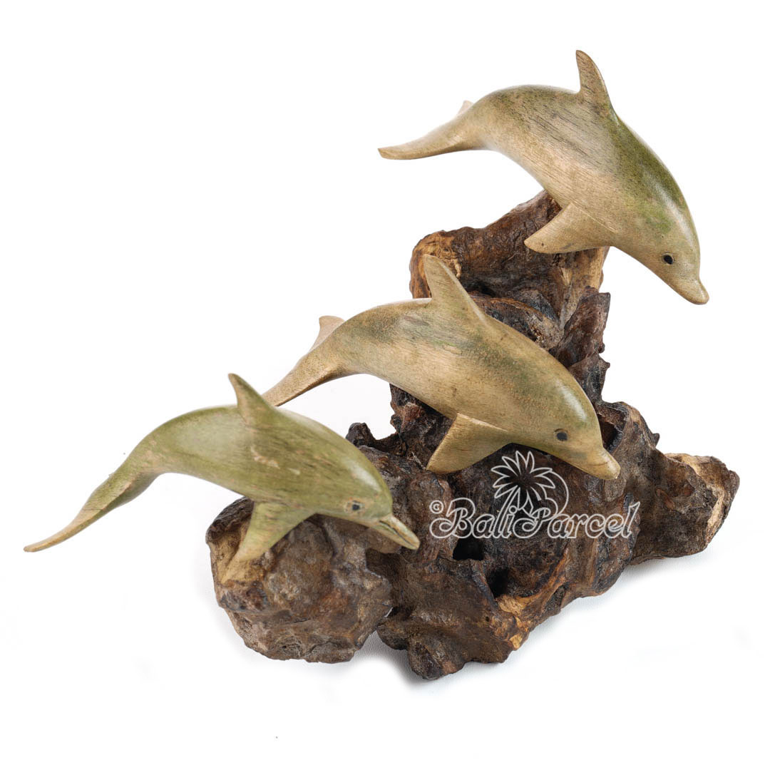 Wooden 3 Dolphins With Parasite Wood