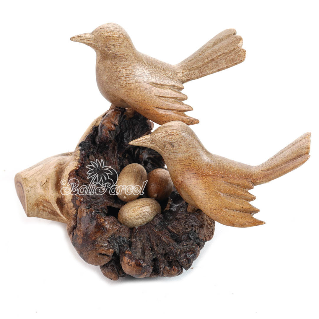 Wooden 2 Canary Bird With Eggs Parasite Wood