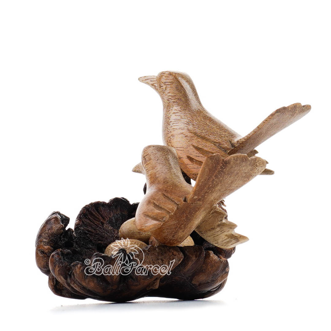 Wooden 2 Canary Bird With Eggs Parasite Wood