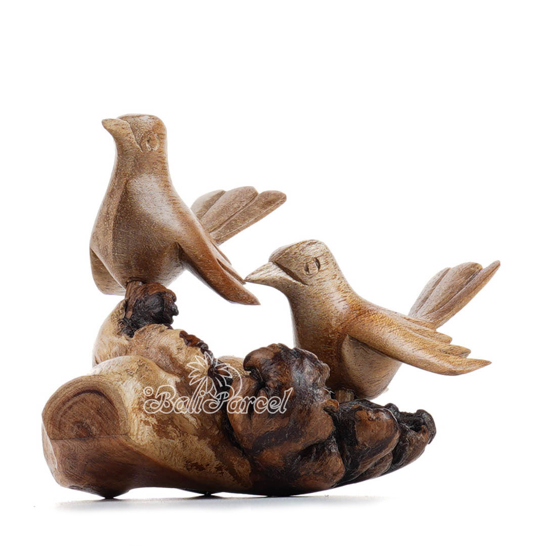Wooden 2 Canary Bird With Eggs Parasite Wood