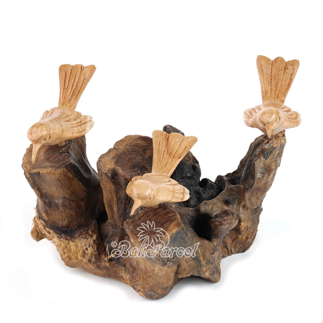 Wooden 3 Canary Bird With Parasite Wood