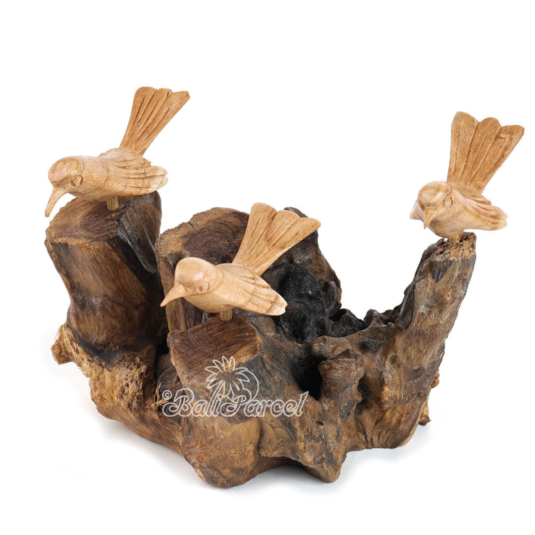 Wooden 3 Canary Bird With Parasite Wood