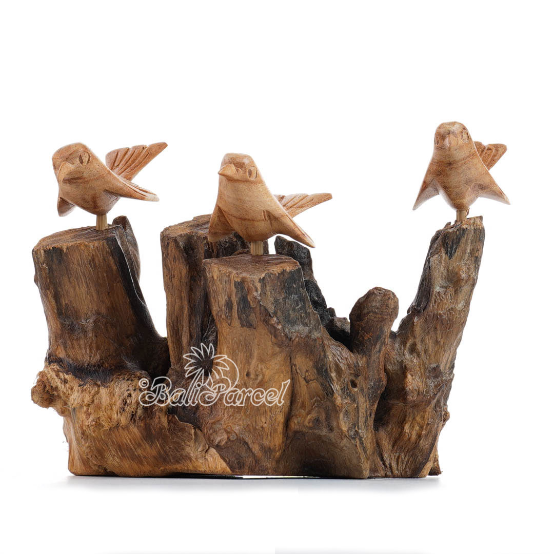 Wooden 3 Canary Bird With Parasite Wood