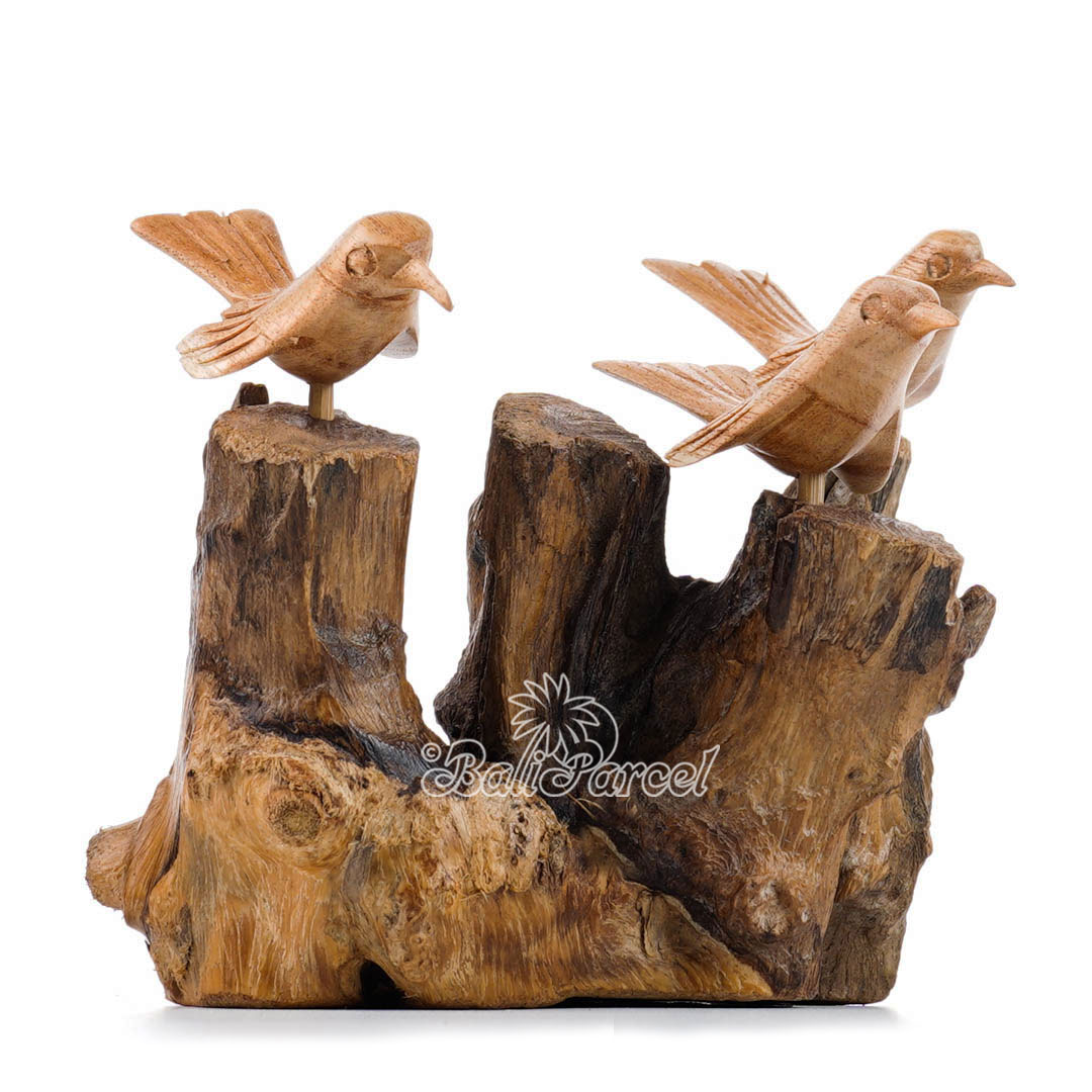 Wooden 3 Canary Bird With Parasite Wood