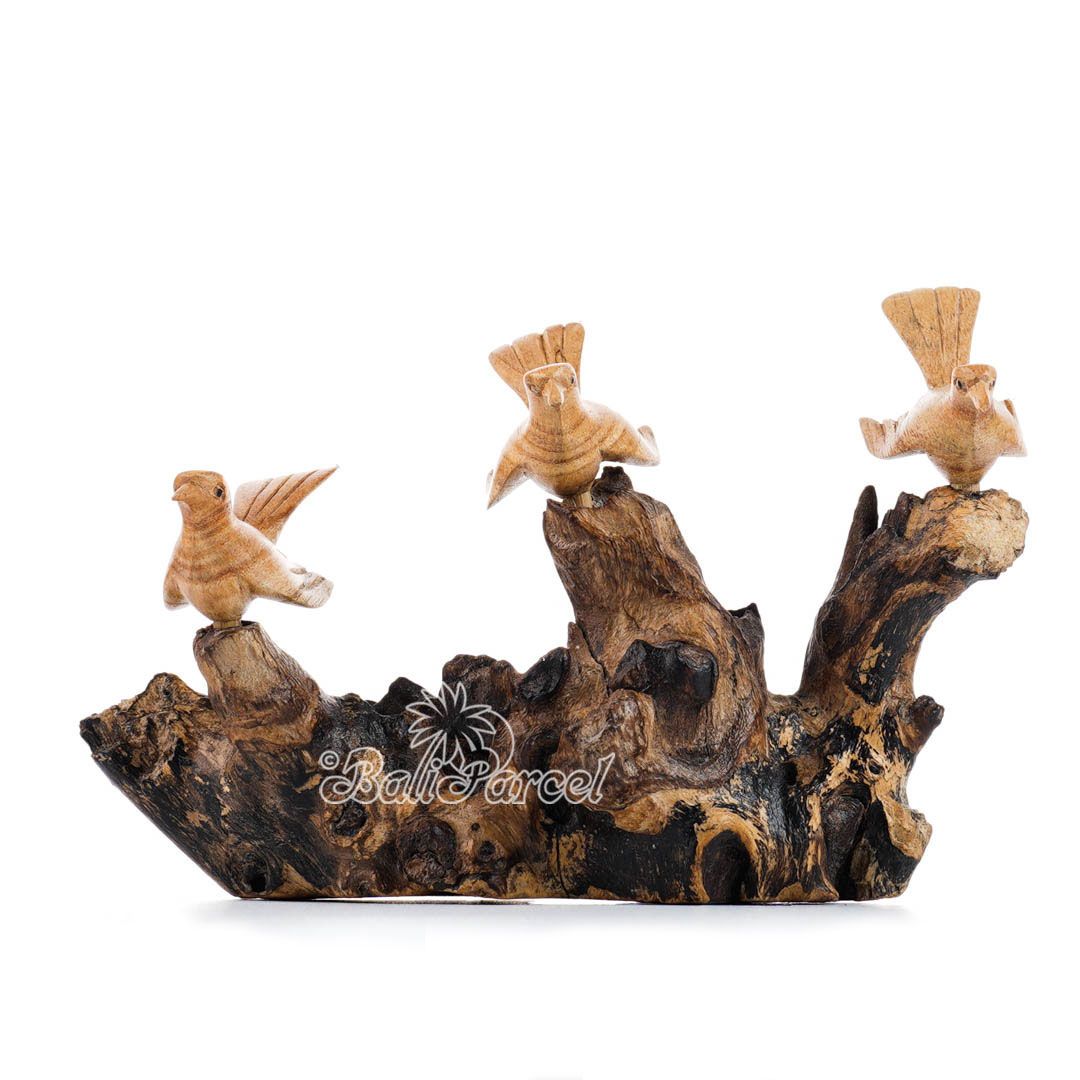 Wooden 3 Canary Bird With Parasite Wood