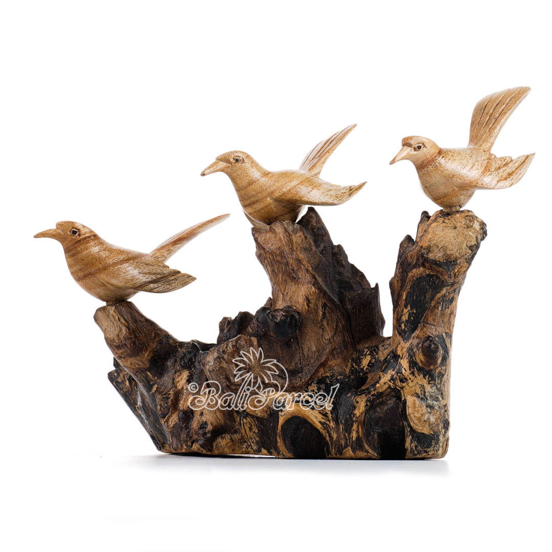 Wooden 3 Canary Bird With Parasite Wood