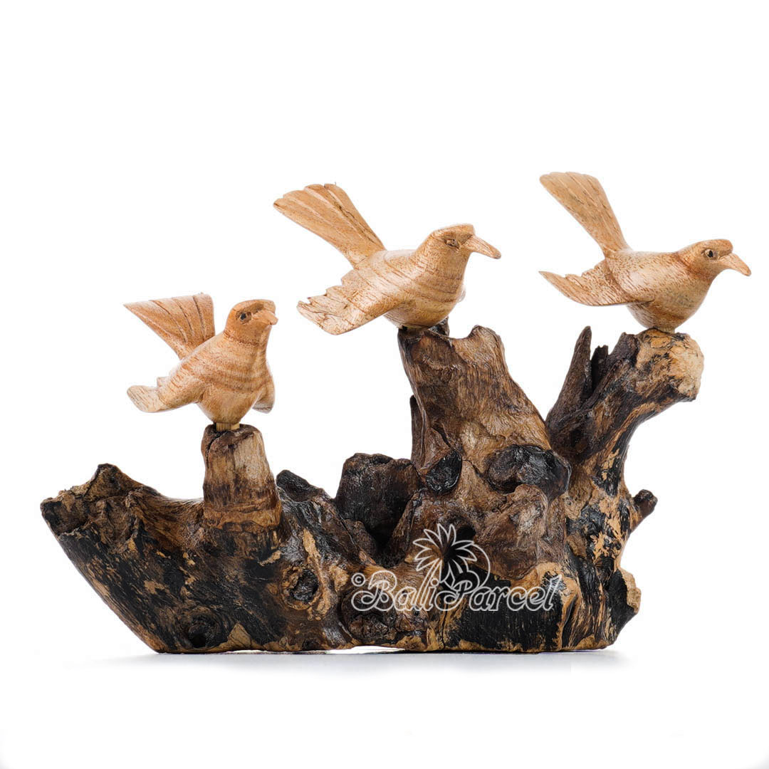 Wooden 3 Canary Bird With Parasite Wood