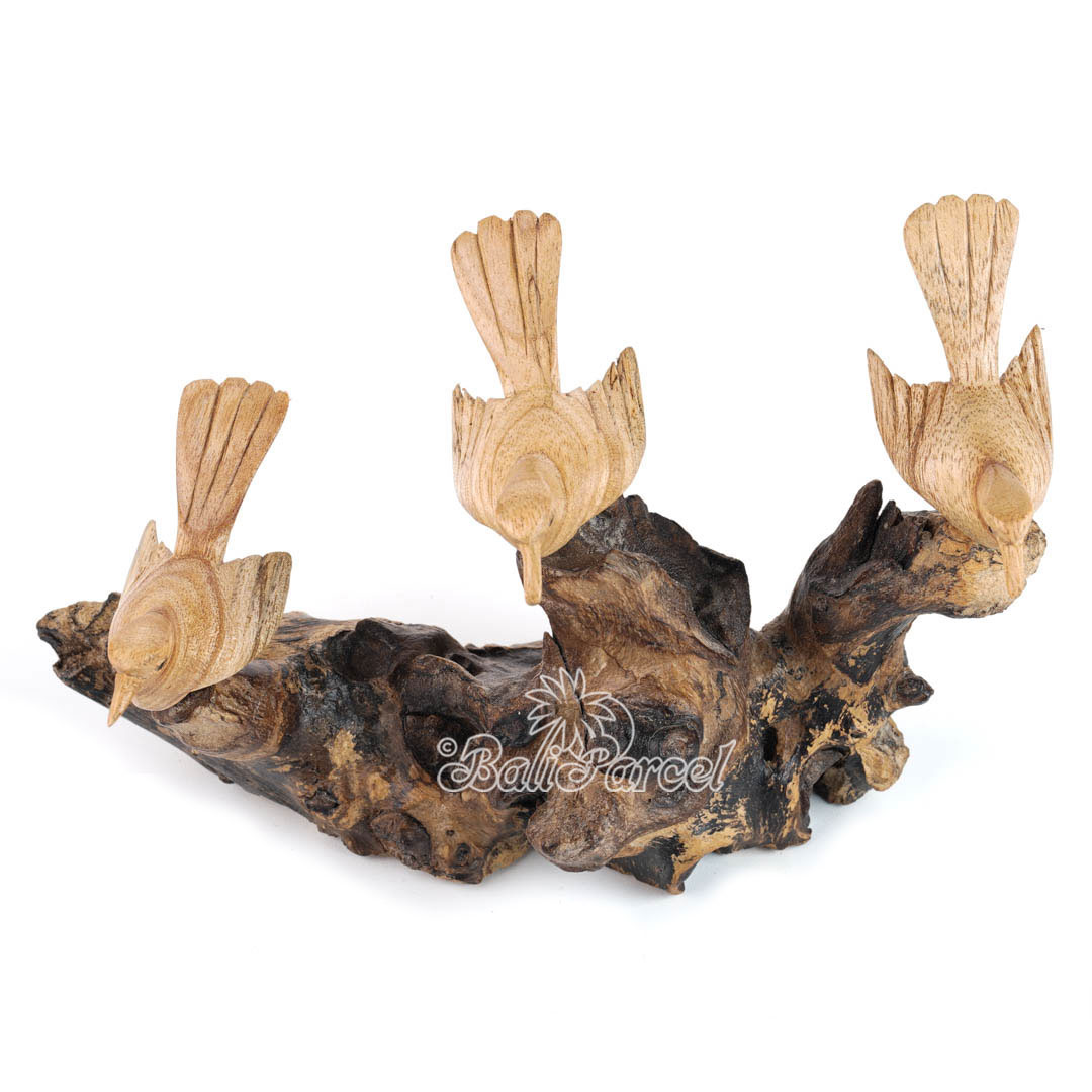 Wooden 3 Canary Bird With Parasite Wood