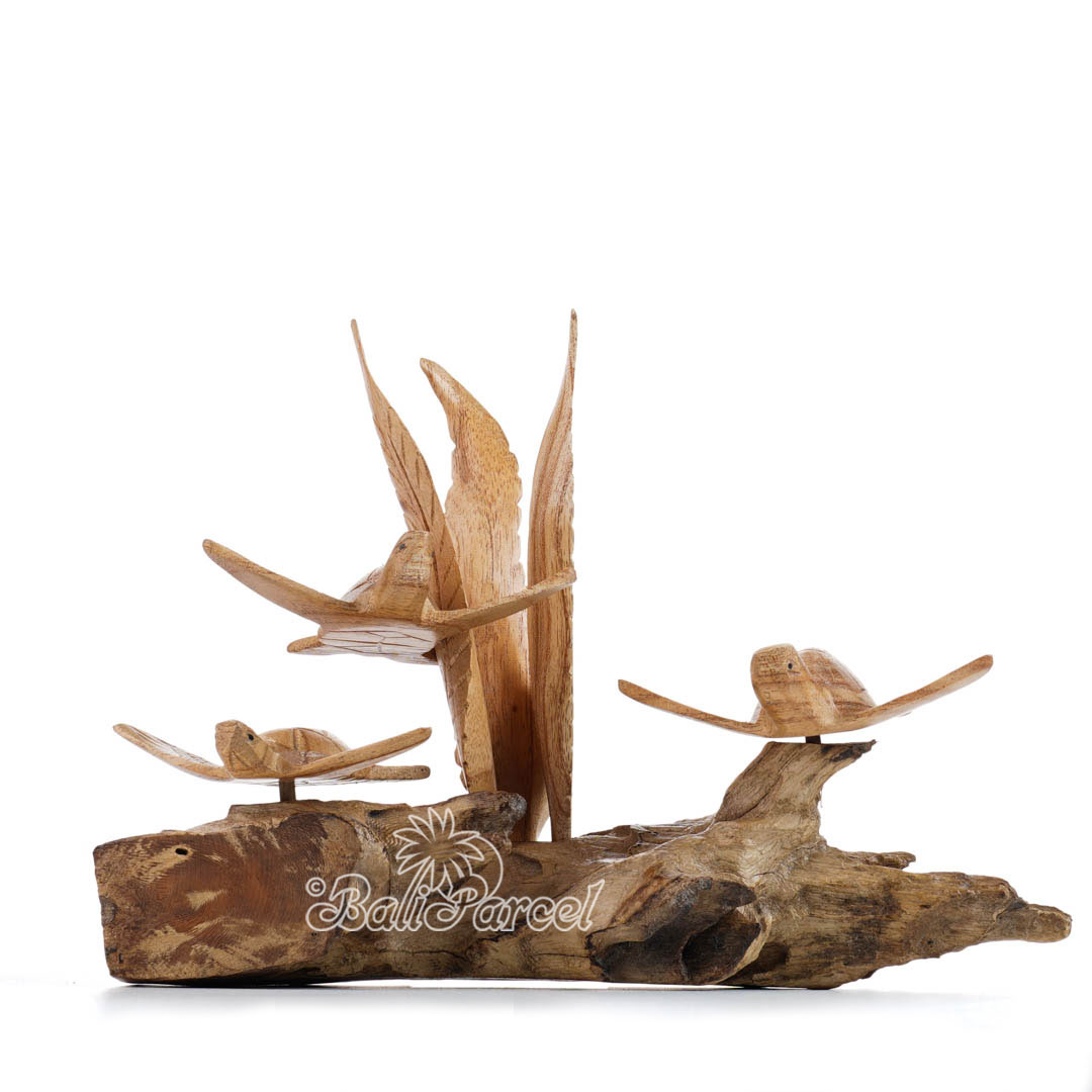 Wooden 3 Turtle With Parasite Wood