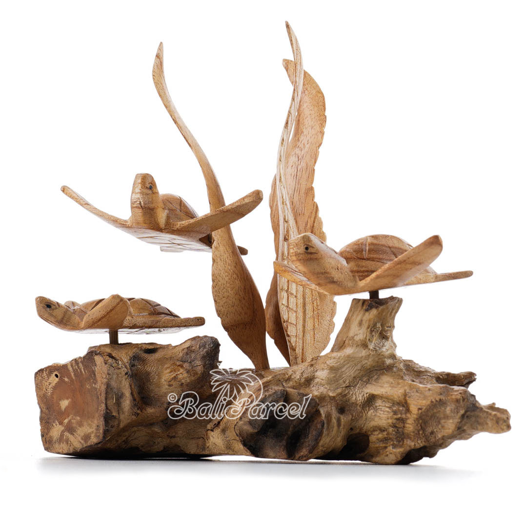 Wooden 3 Turtle With Parasite Wood