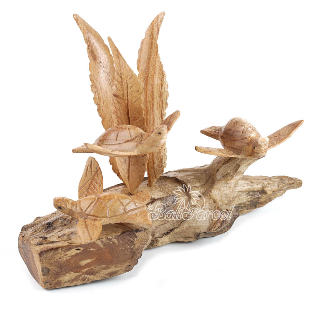 Wooden 3 Turtle With Parasite Wood