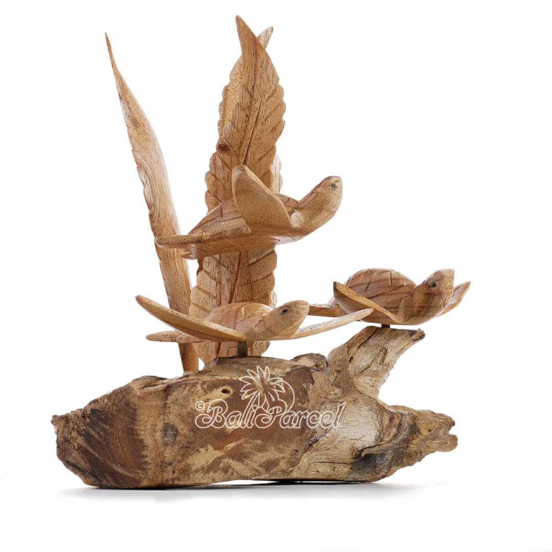 Wooden 3 Turtle With Parasite Wood