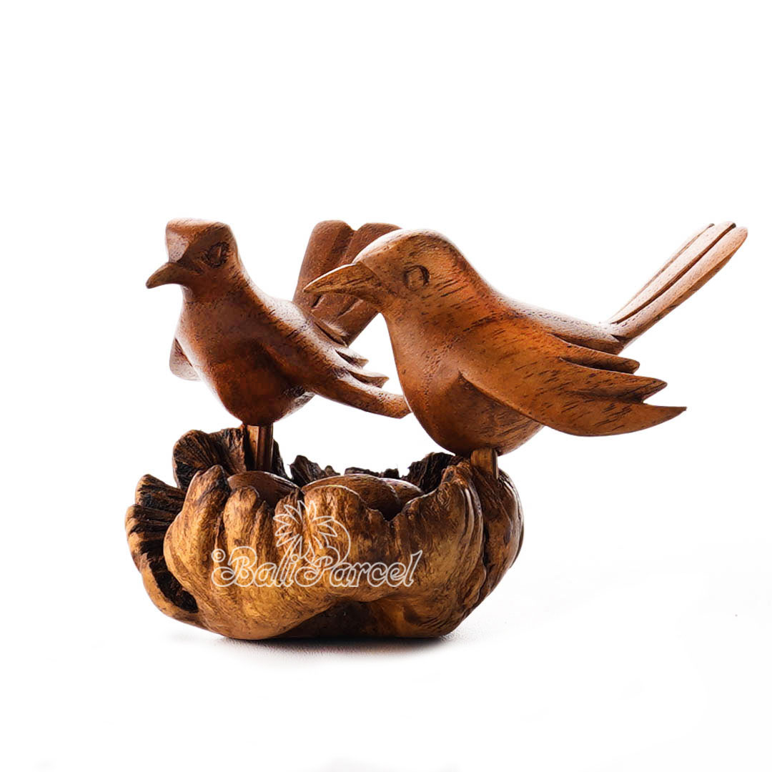 Wooden 2 Bird With Eggs Parasite Wood