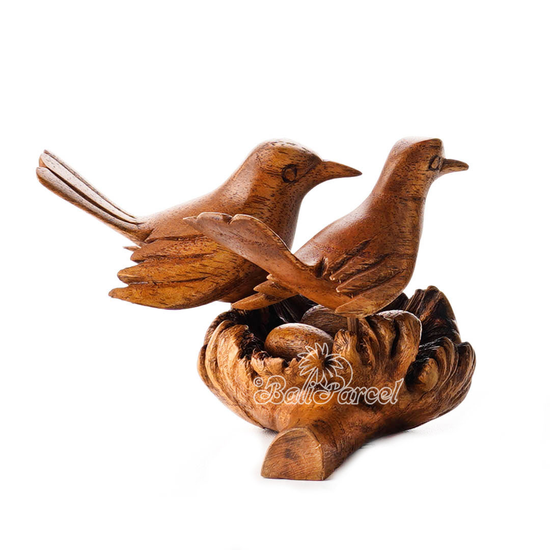 Wooden 2 Bird With Eggs Parasite Wood