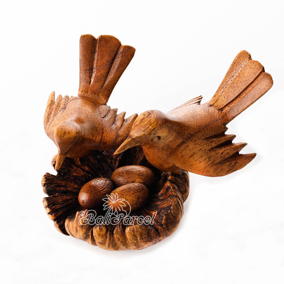 Wooden 2 Bird With Eggs Parasite Wood