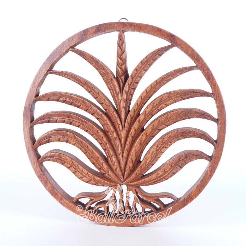 Wooden Wallhanging, Handmade From Suar Wood With Brown Polished