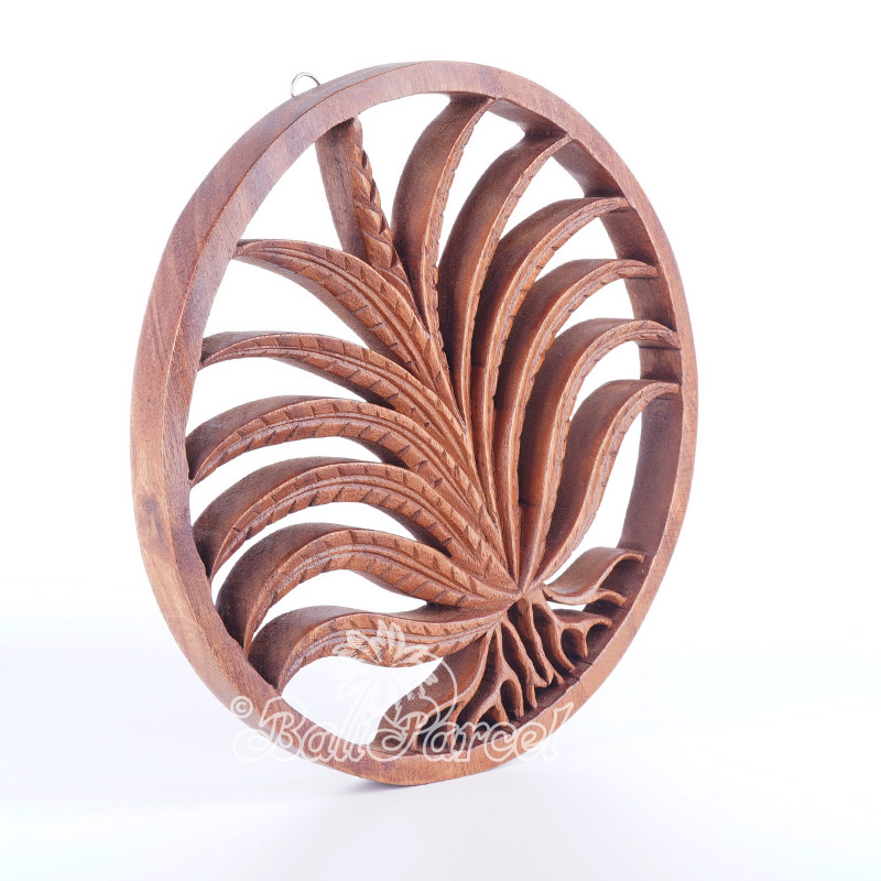 Wooden Wallhanging, Handmade From Suar Wood With Brown Polished