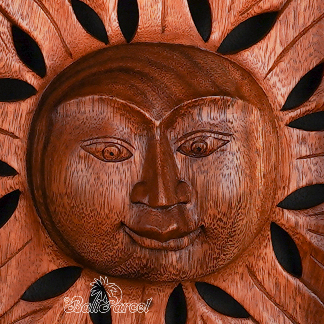 Wooden Wallhanging Sun, Handmade From Suar Wood.