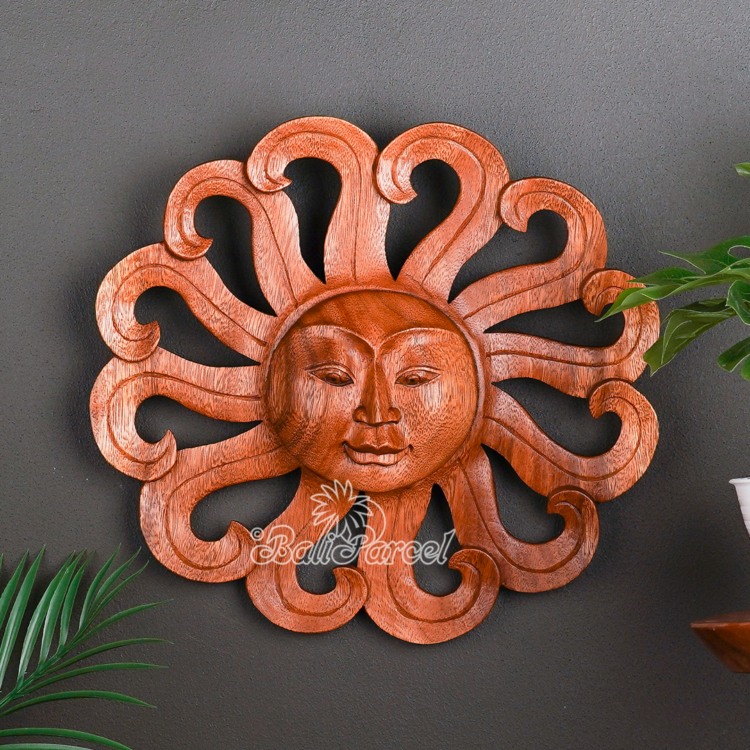Wooden Wallhanging Sun, Handmade From Suar Wood.
