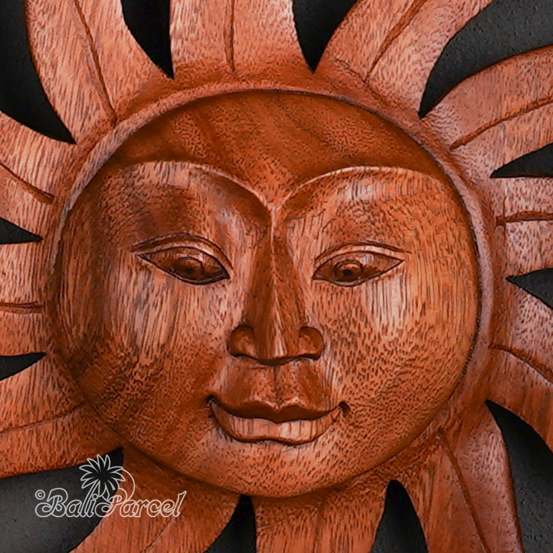 Wooden Wallhanging Sun, Handmade From Suar Wood.