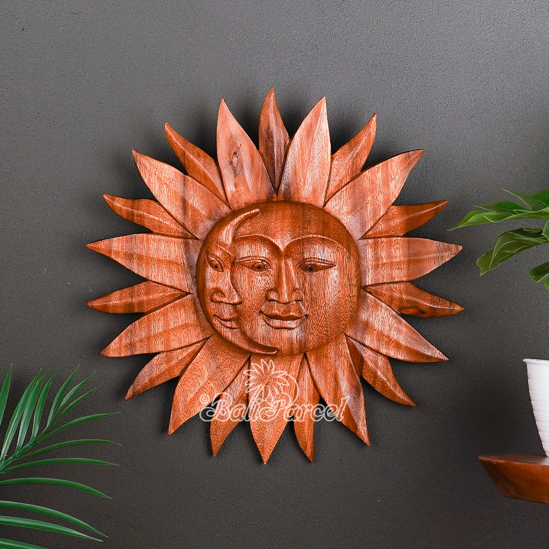Wooden Wallhanging Sun, Handmade From Suar Wood.