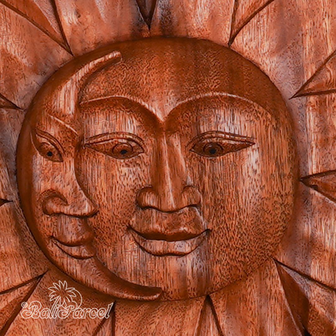 Wooden Wallhanging Sun, Handmade From Suar Wood.