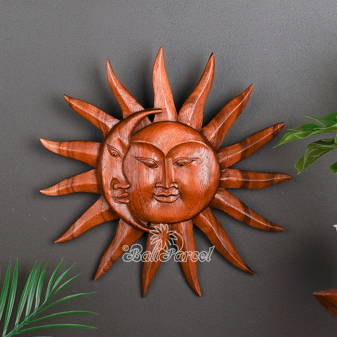Wooden Wallhanging Sun, Handmade From Suar Wood.