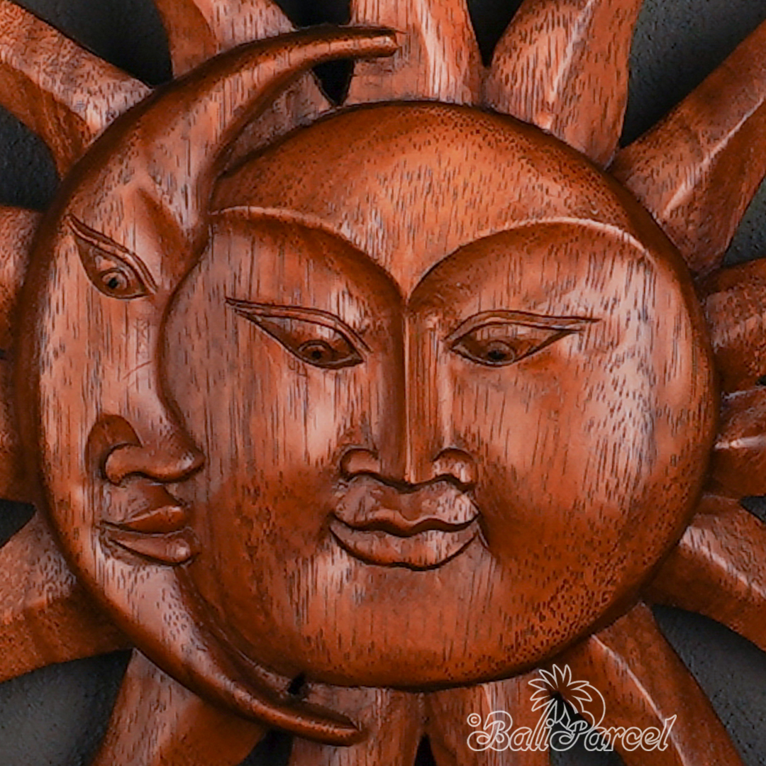 Wooden Wallhanging Sun, Handmade From Suar Wood.