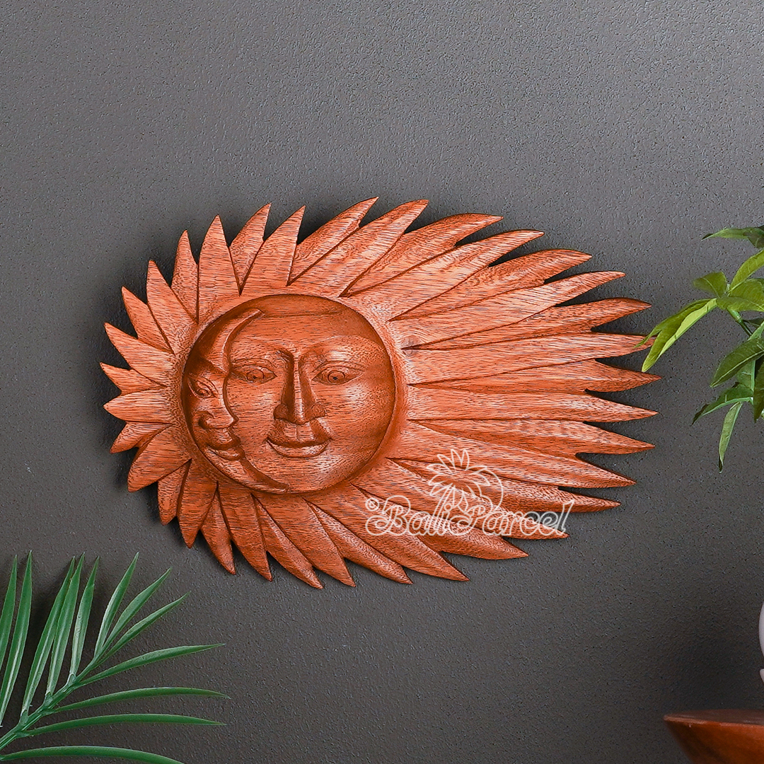 Wooden Wallhanging Sun, Handmade From Suar Wood.