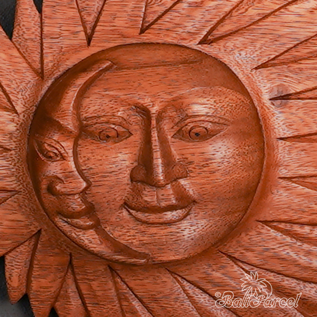 Wooden Wallhanging Sun, Handmade From Suar Wood.