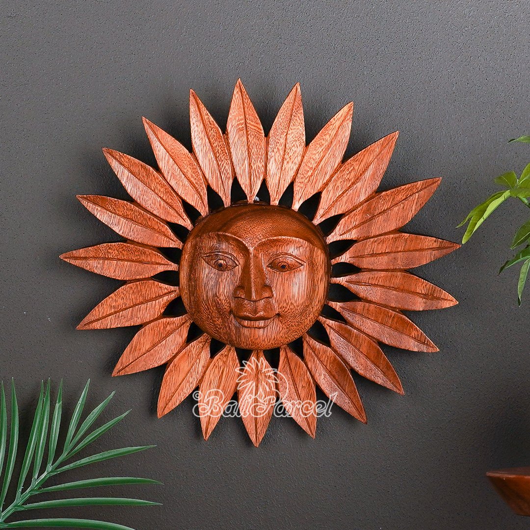 Wooden Wallhanging Sun, Handmade From Suar Wood.