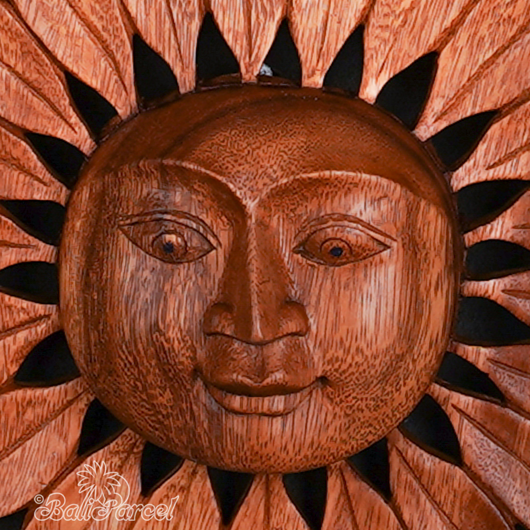 Wooden Wallhanging Sun, Handmade From Suar Wood.