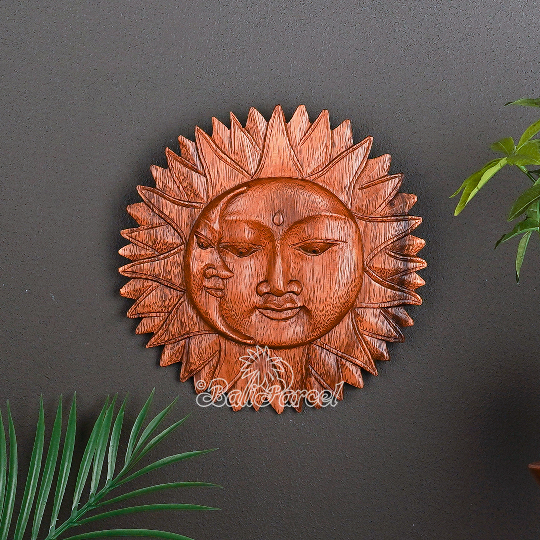 Wooden Wallhanging Sun, Handmade From Suar Wood.