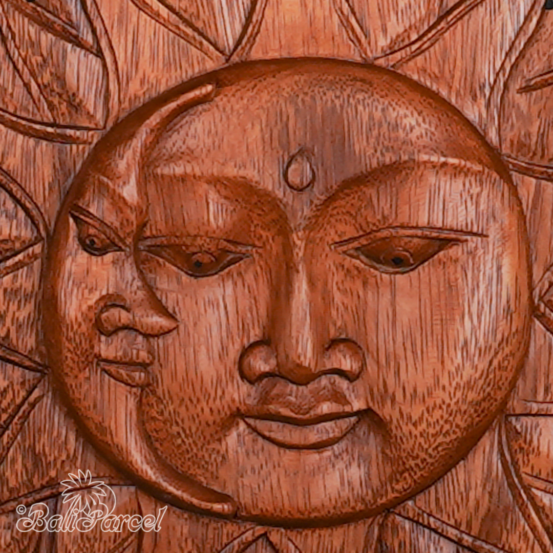Wooden Wallhanging Sun, Handmade From Suar Wood.
