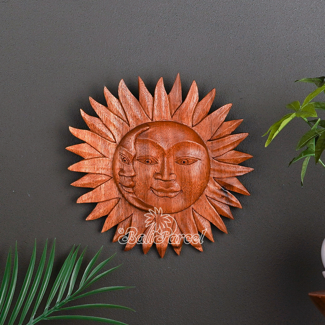 Wooden Wallhanging Sun, Handmade From Suar Wood.