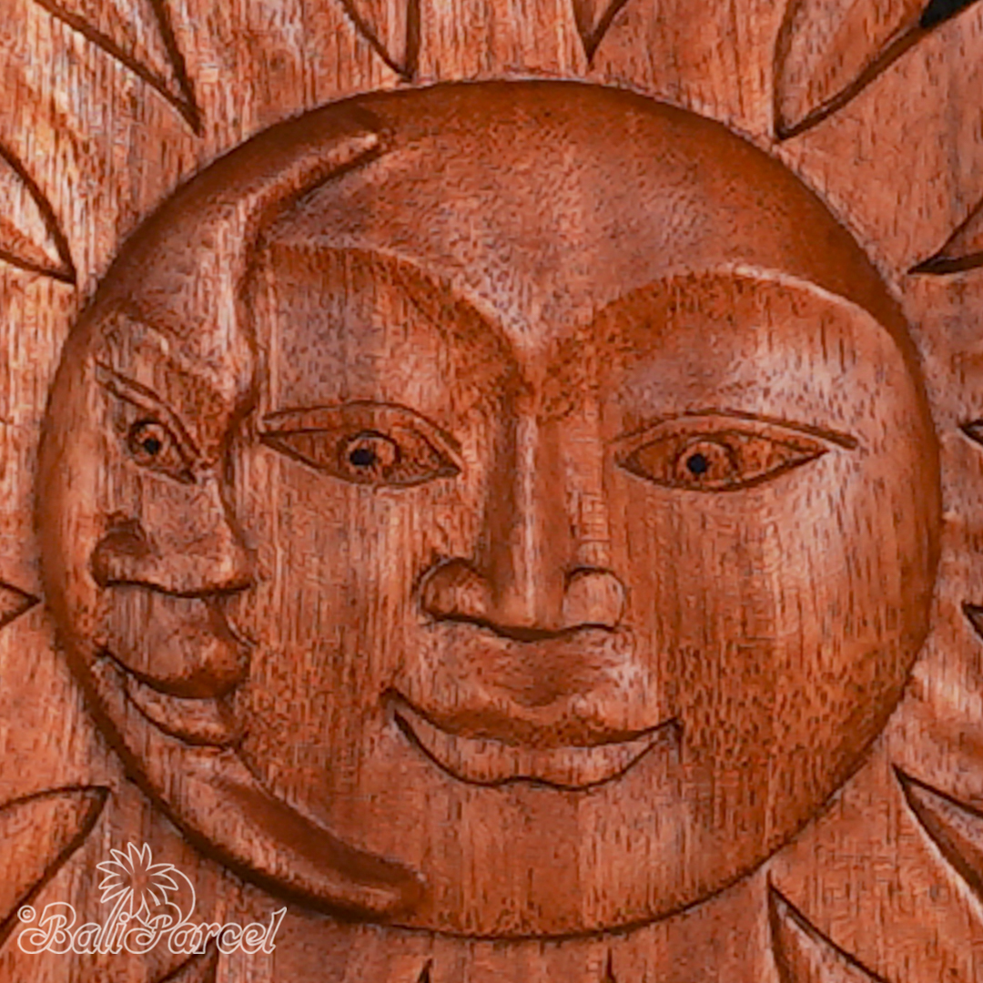 Wooden Wallhanging Sun, Handmade From Suar Wood.