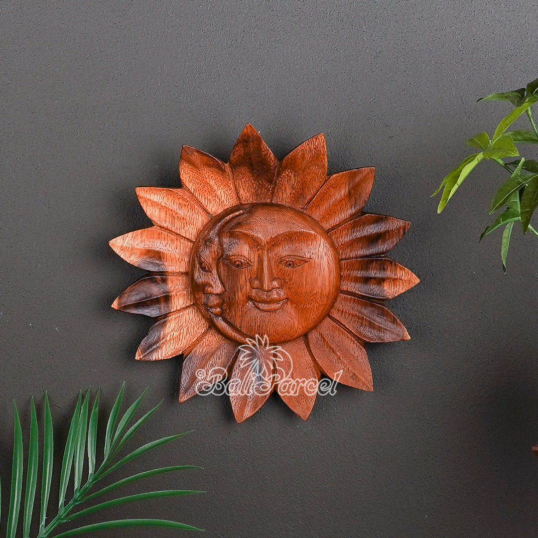 Wooden Wallhanging Sun, Handmade From Suar Wood.