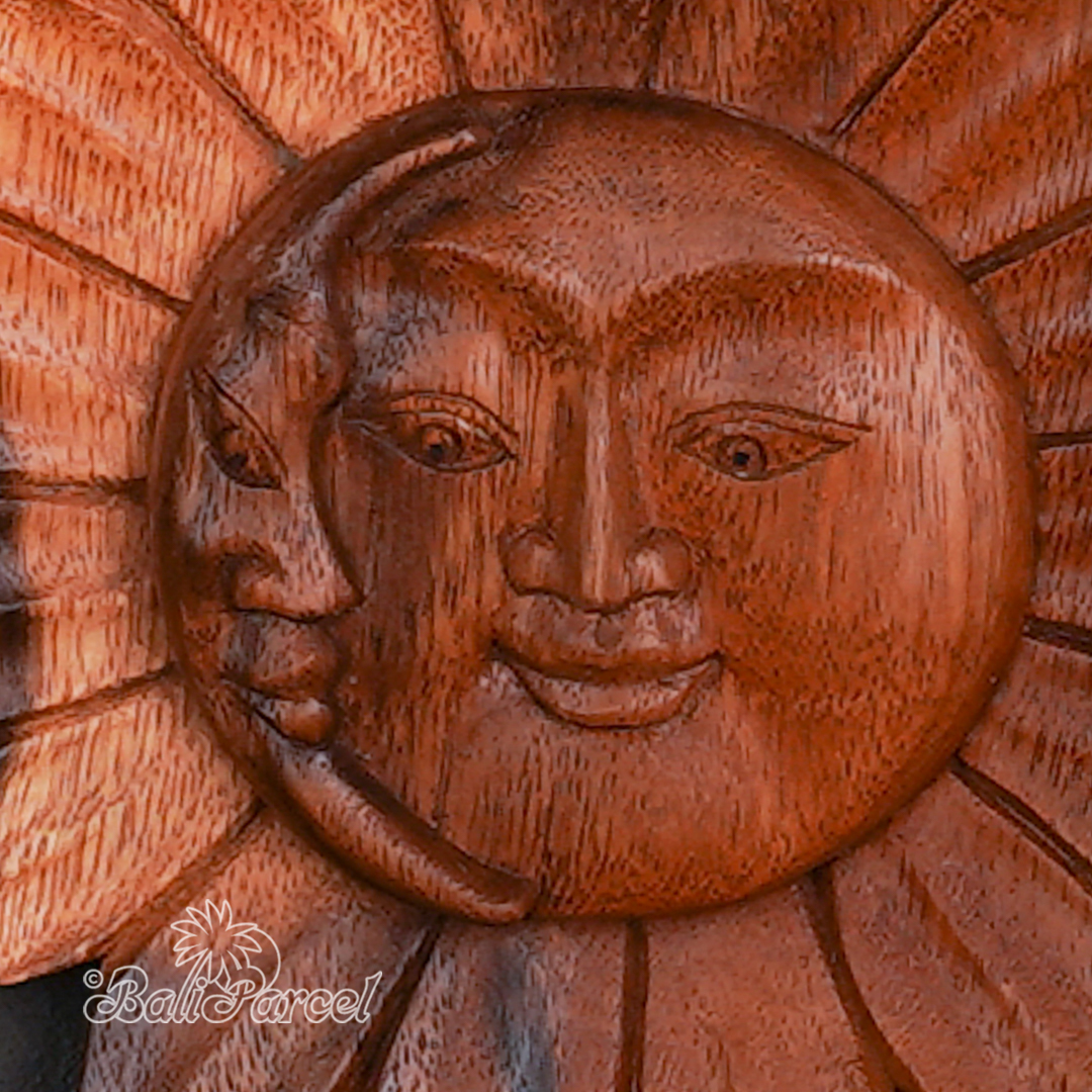 Wooden Wallhanging Sun, Handmade From Suar Wood.