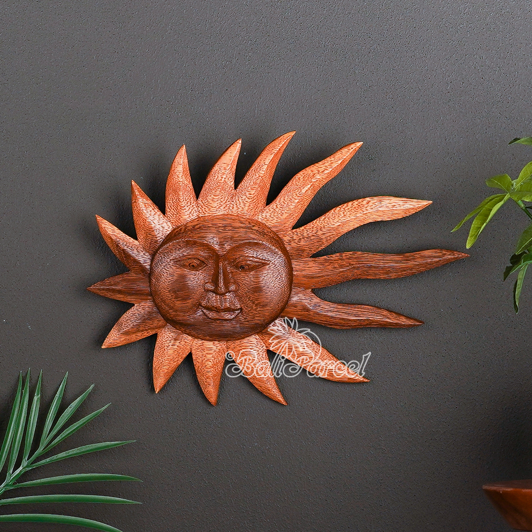 Wooden Wallhanging Sun, Handmade From Suar Wood.