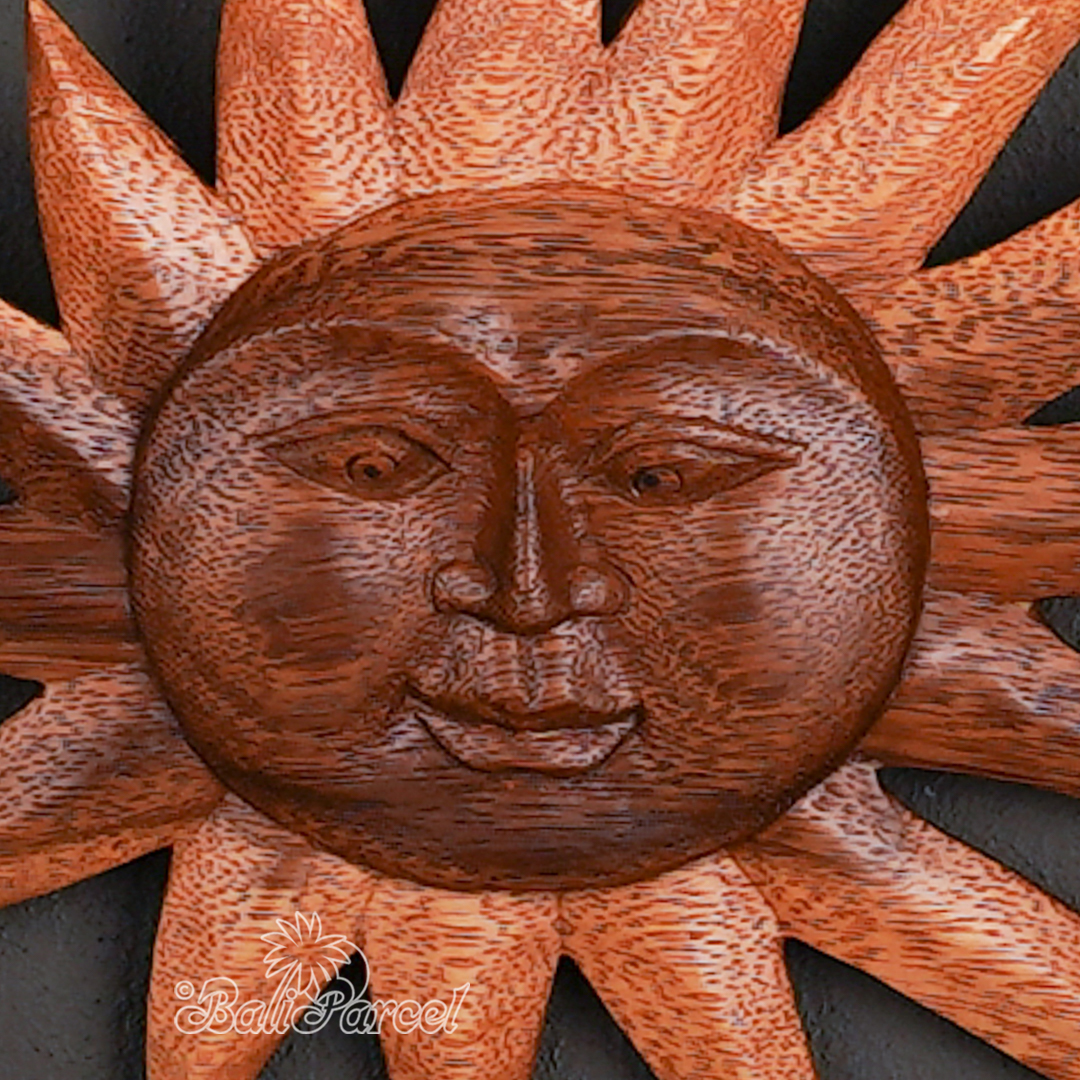 Wooden Wallhanging Sun, Handmade From Suar Wood.