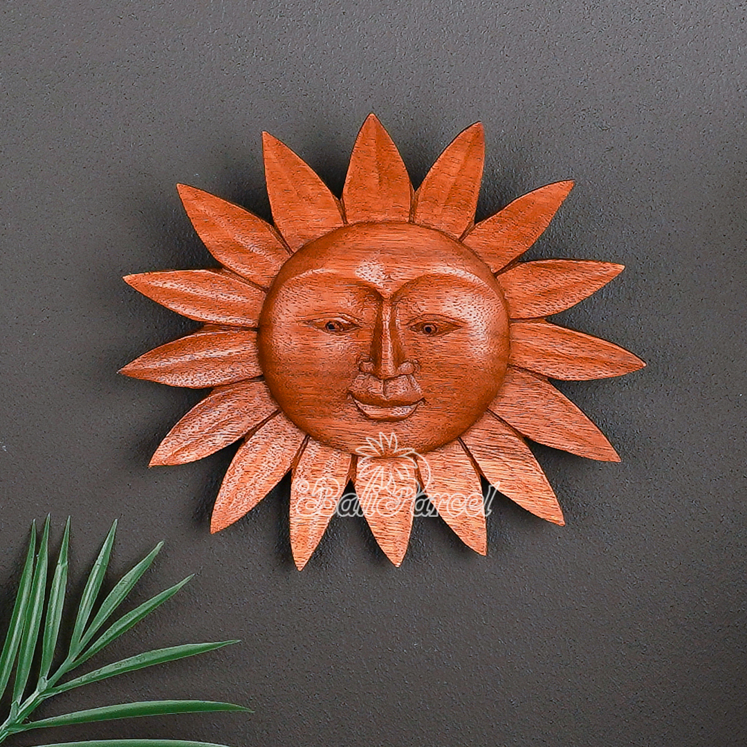 Wooden Wallhanging Sun, Handmade From Suar Wood.
