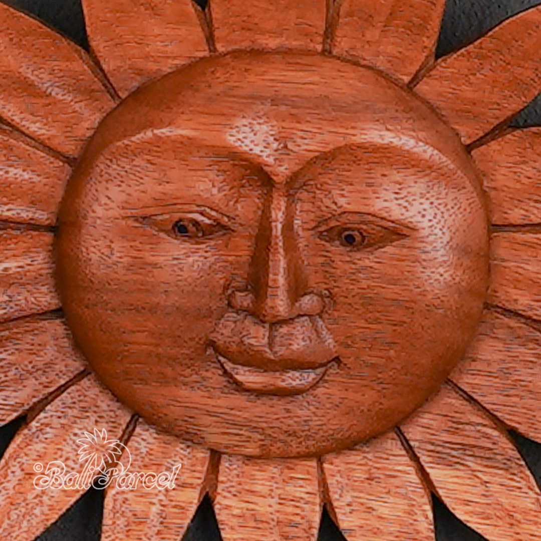 Wooden Wallhanging Sun, Handmade From Suar Wood.