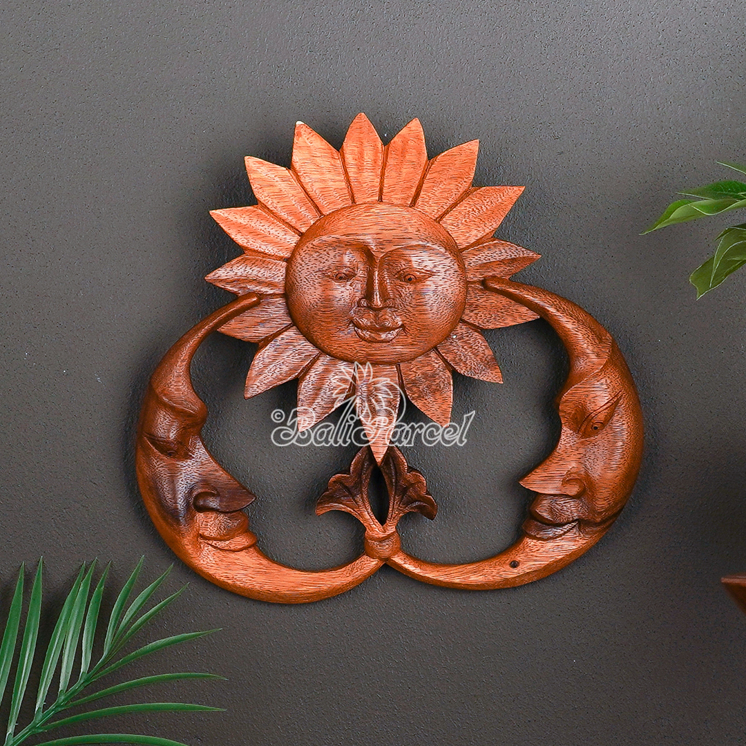 Wooden Wallhanging Sun, Handmade From Suar Wood.