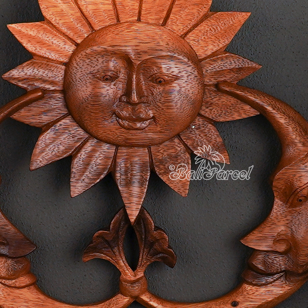 Wooden Wallhanging Sun, Handmade From Suar Wood.