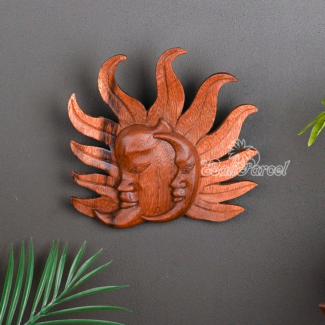 Wooden Wallhanging Sun, Handmade From Suar Wood.